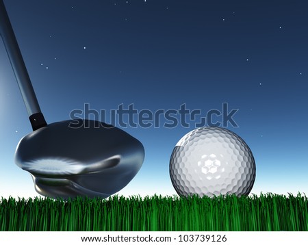 Golf Driver with golf ball on grass