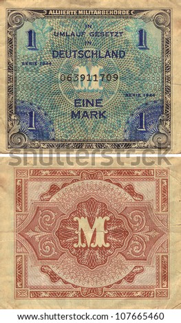 One Mark German Note 1944 front and back