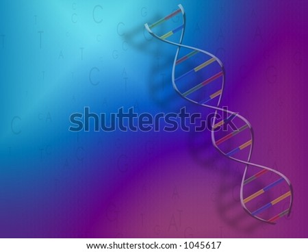 A blue-purple background with DNA strand and genetic code