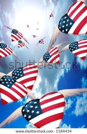 Winged USA Hearts in flight