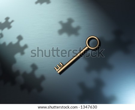 A key and puzzle piece shadows