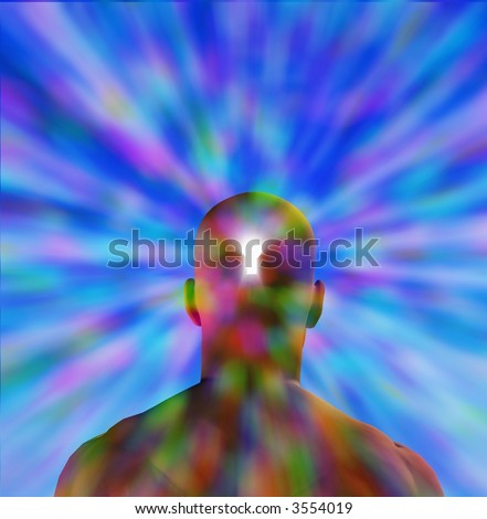 Hi-Res Key hole in mans head radiating light