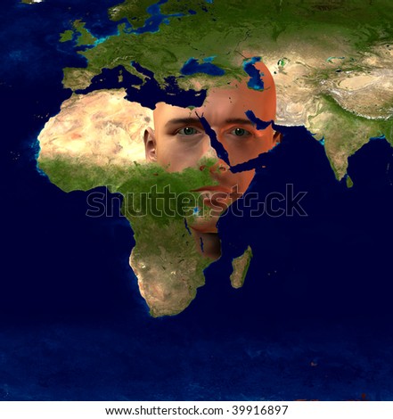 Middle East Superimposed on Mans Face