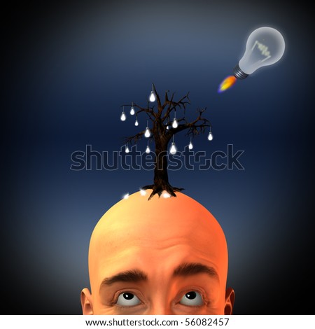 Man with tree of light bulbs and rocket idea