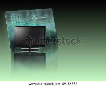 High Resolution 3D Illustration Credit Card and Monitor or TV Not an actual credit card