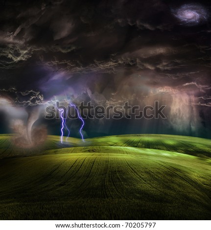 Tornado in stormy landscape