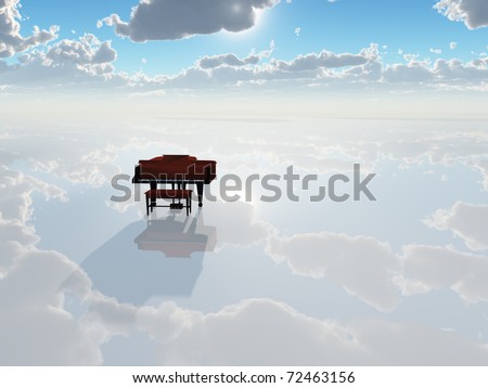 Piano in white dreamlike scene