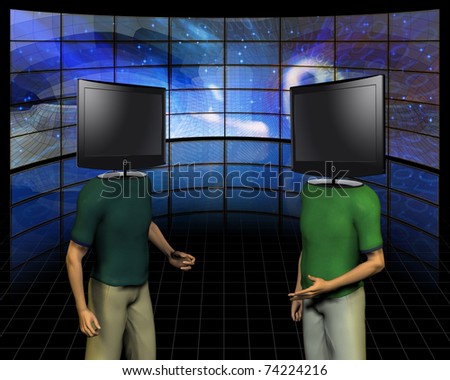 Video men before large screens