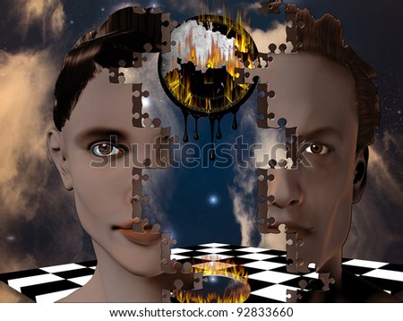 Two puzzle face people as one