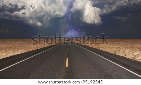 Empty road in desert storm
