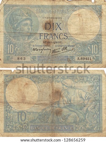!0 Francs Note !939 front and back