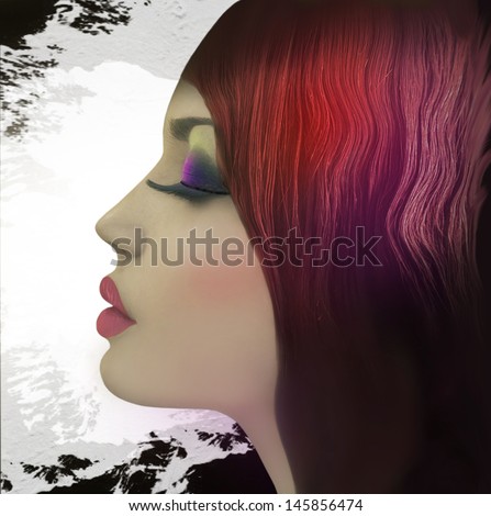 Profile of beautiful girl with makeup.