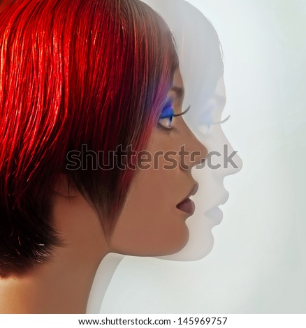 profile of beautiful girl with short red hair