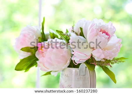 Pink and white peony, white peony, pink peony, fresh flowers,cut flowers in vase.