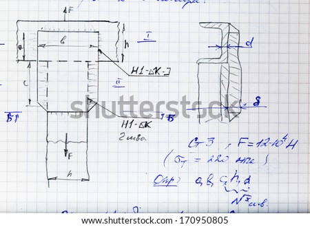 Fragment of handwriting paper in strength of materials subject as background