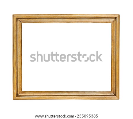 Simple golden picture frame isolated on white background