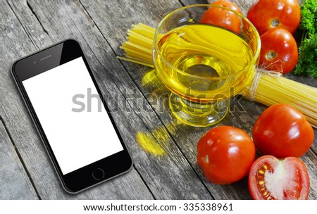 food ingredients with clipping path screen smartphone to display content