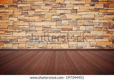Wooden floor with stone wall - empty room background