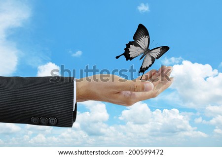 Hand releasing a butterfly  - business abstract