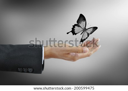 Hand releasing a butterfly  - business abstract