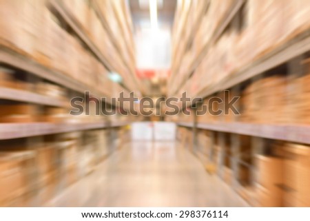 Blurred warehouse or storehouse for background, fast moving effect