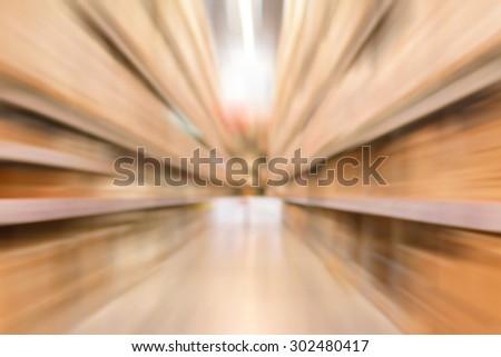 Blurred warehouse or storehouse for background, fast moving (zoom) effect