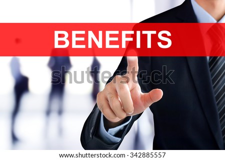 Businessman hand touching BENEFITS sign on virtual screen