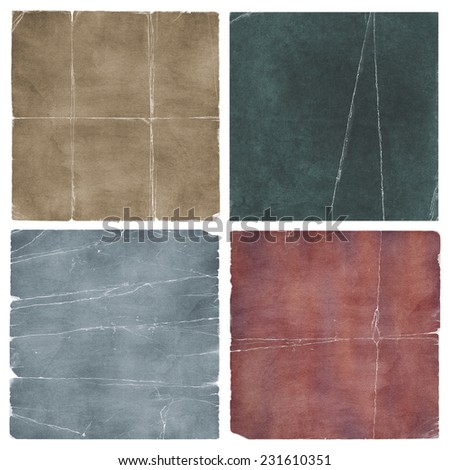 Vintage grunge worn square canvas fabric and paper set collection