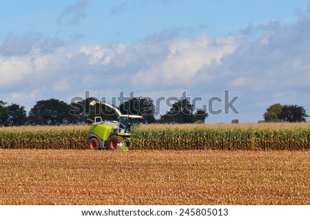 Germany - Schleswig Holstein - October 10, 2014: corn harvester in the Corn crop
