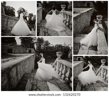 beautiful bride in ancient castle, black and white set