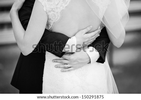 hold me, trust me, marry me today, newly wed couple in black and white