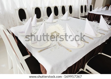 Table set for event. Restaurant.