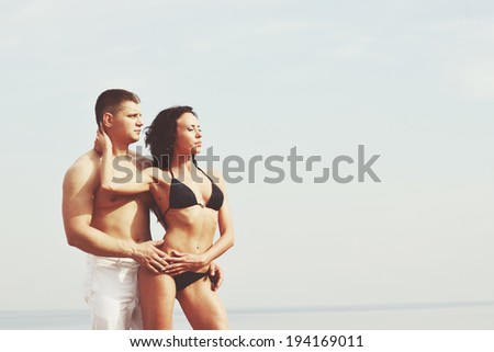 Fitness couple together. Travel holidays concept.
