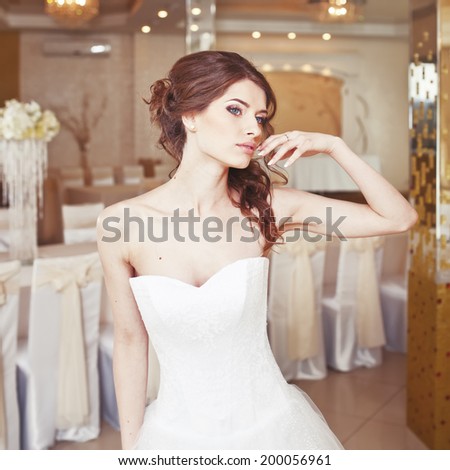 Charming young caucasian bride, wedding picture.