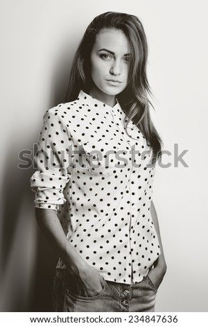 Black and white portrait of beautiful teen.