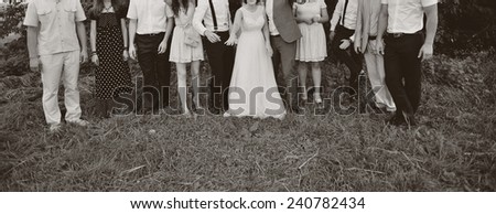 bride and groom with guests together
