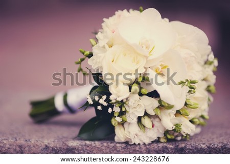 wedding bouquet. bunch of white roses