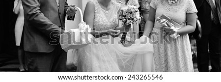 Bride with bridesmaids and groomsmen.