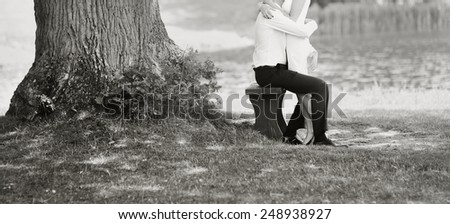 Happy just married couple. Wedding picture in black and white.