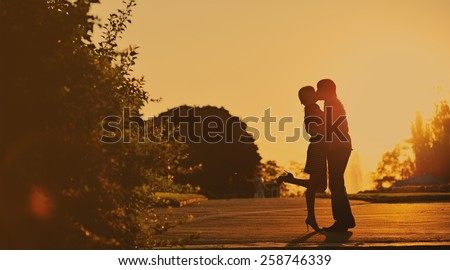 Summer of our love. Young happy couple together in sunset.