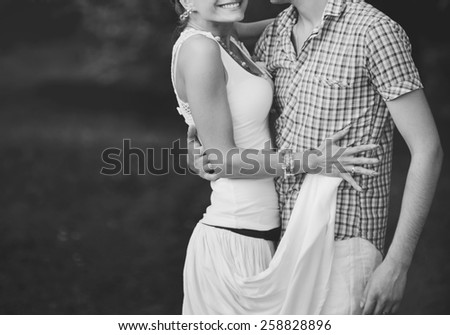 Young couple just happy together. Black and white picture.