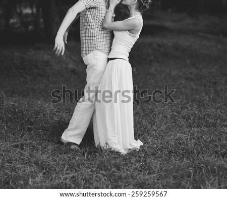 Young couple just happy together. Black and white picture.