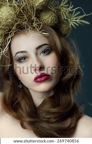 Fashion beauty Decorative elements in hairstyle. Young woman spring studio shot.