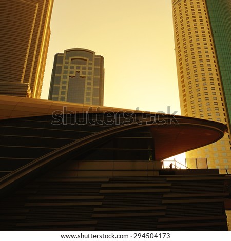 Luxury architecture of Dubai, middle east. Steel beauty of Emirates.