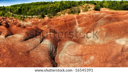 A high dynamic range, high resolution panorama of the Cheltenham Badlands in Southern Ontario.