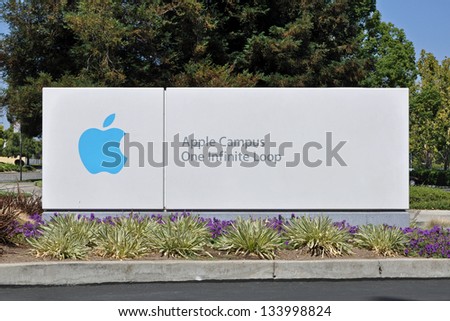 CUPERTINO, CA, USA - SEPTEMBER 4, 2011: Apple Campus One Infinite Loop sign at Apple Inc Headquarters.