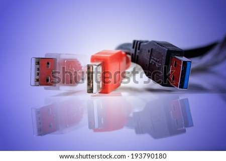 Computer USB Cables on blue background