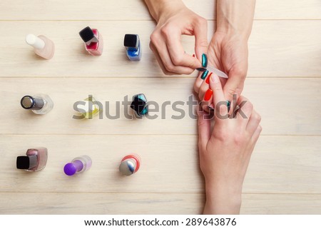 Manicure process at home, getting nails into shape