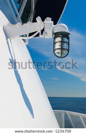 Detail of a ocean ferry against deep blue sky