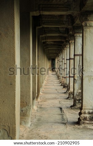 Row of Stone Pillar at Angkor Wat Siem Reap Province, Cambodia